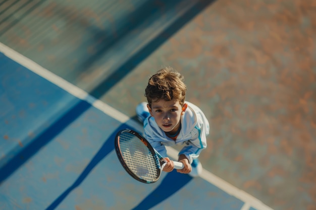 Retrato de un joven jugador practicando tenis