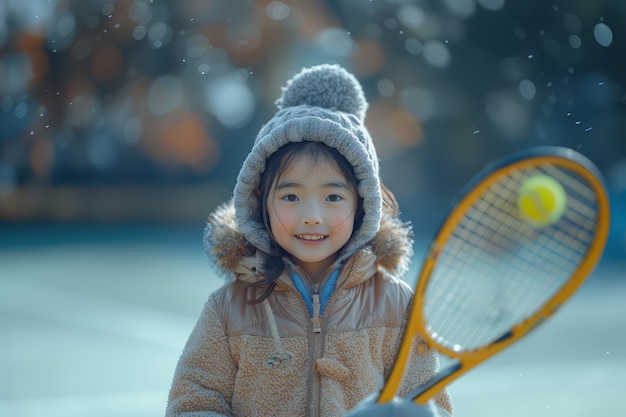 Retrato de un joven jugador practicando tenis