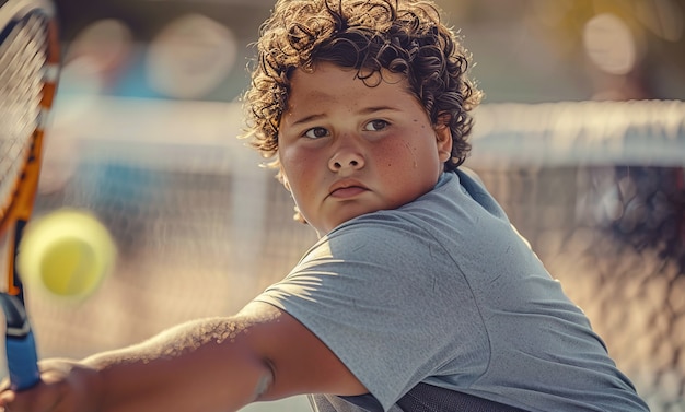 Retrato de un joven jugador practicando tenis