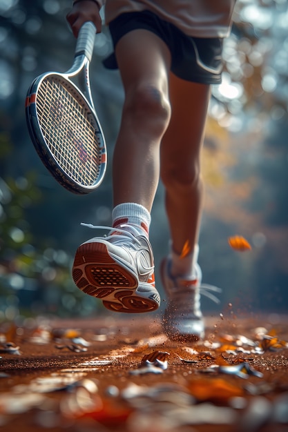 Foto gratuita retrato de un joven jugador practicando tenis