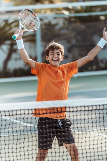 Foto gratuita retrato de un joven jugador practicando tenis