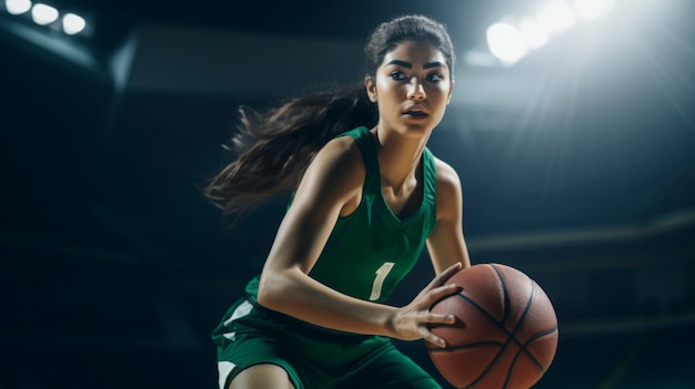 Foto gratuita retrato de una joven jugadora de baloncesto