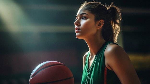 Foto gratuita retrato de una joven jugadora de baloncesto