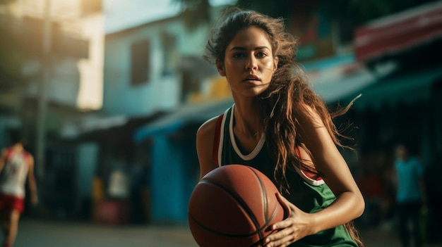 Retrato de una joven jugadora de baloncesto