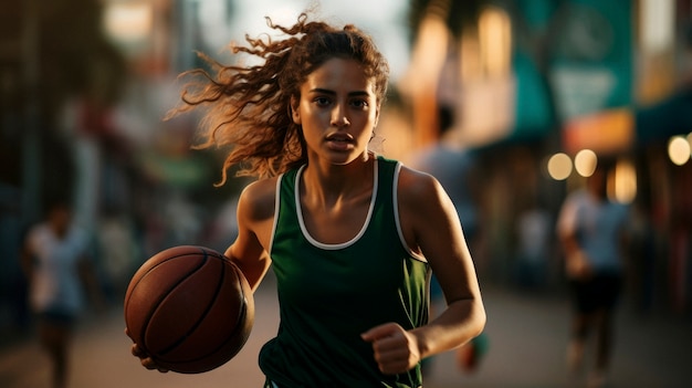 Foto gratuita retrato de una joven jugadora de baloncesto
