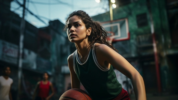 Foto gratuita retrato de una joven jugadora de baloncesto