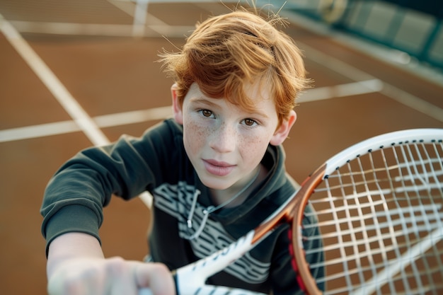 Foto gratuita retrato de un joven jugando al tenis profesional