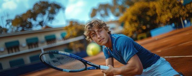 Foto gratuita retrato de un joven jugando al tenis profesional