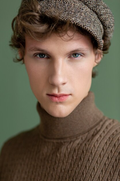 Retrato, joven, con, sombrero