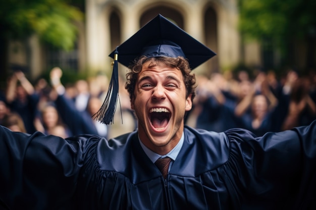 Retrato de un joven sonriente en la graduación