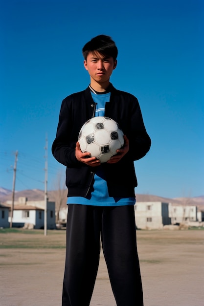 Foto gratuita retrato de jugador de fútbol con pelota