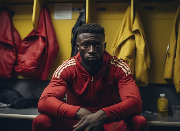 Retrato del jugador de fútbol sentado