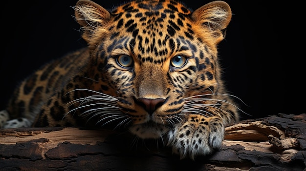 Foto gratuita retrato de un leopardo acostado sobre un tronco