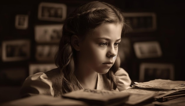 Foto gratuita retrato de una linda niña caucásica leyendo la biblia generado por ia