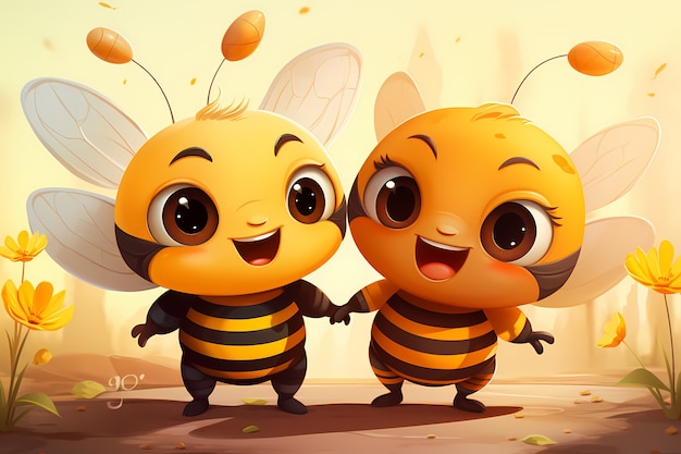 Foto gratuita retrato de unas lindas abejas de dibujos animados