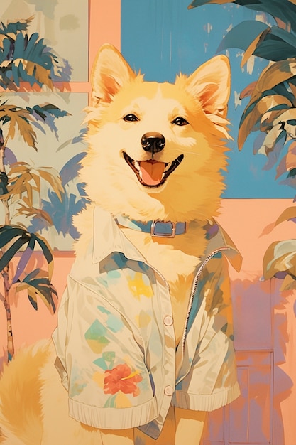 Foto gratuita retrato de un lindo perro en estilo anime