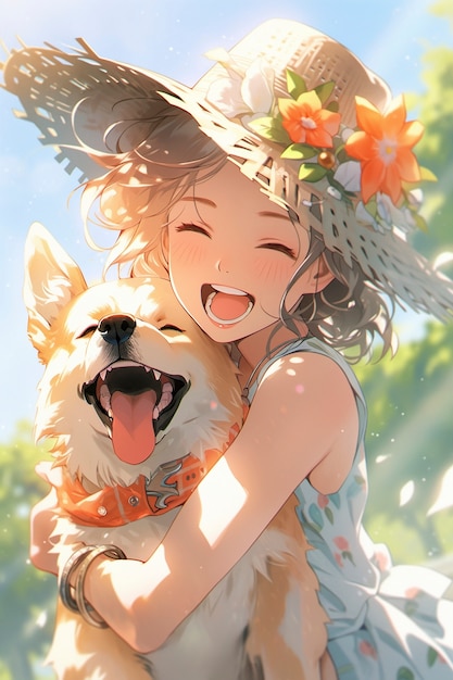 Foto gratuita retrato de un lindo perro en estilo anime