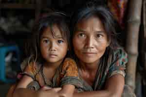 Foto gratuita retrato de madre e hija indígenas