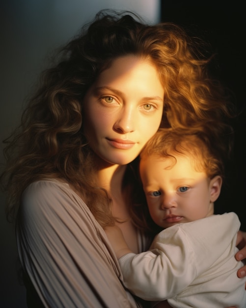 Retrato de madre e hijo de plano medio