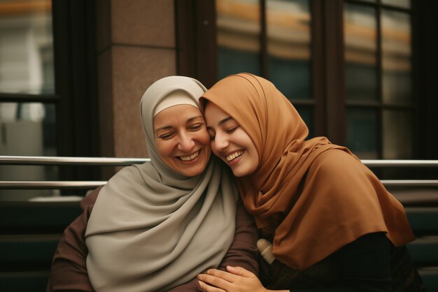 Retrato de madre y hija adultas afectuosas