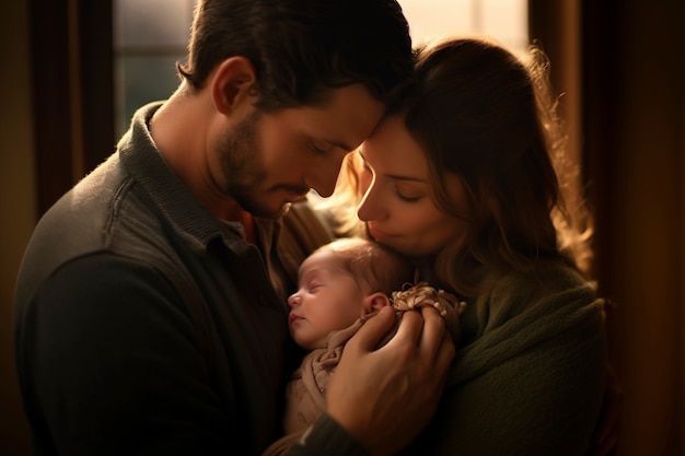 Foto gratuita retrato de madre y padre con un bebé recién nacido