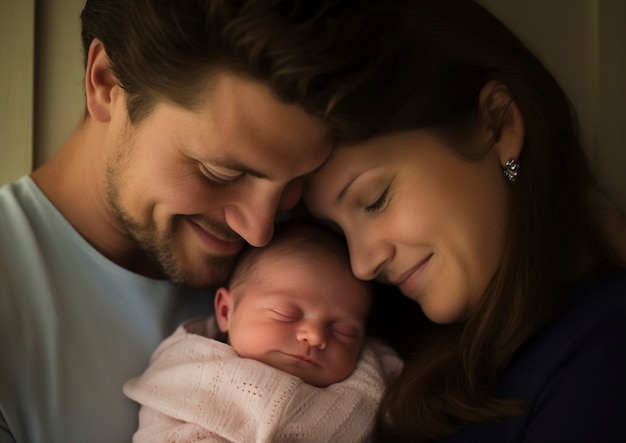 Foto gratuita retrato de madre y padre con un bebé recién nacido