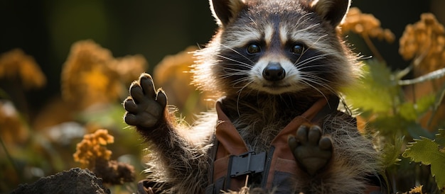 Foto gratuita retrato de un mapache en un banco del parque