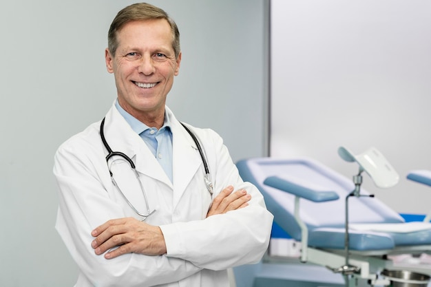 Retrato, médico masculino, en, hospital