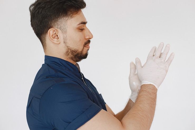 Foto gratuito un retrato de un médico posando contra la pared blanca