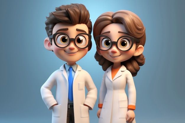 Retrato de médicos en 3D con ropa de hospital