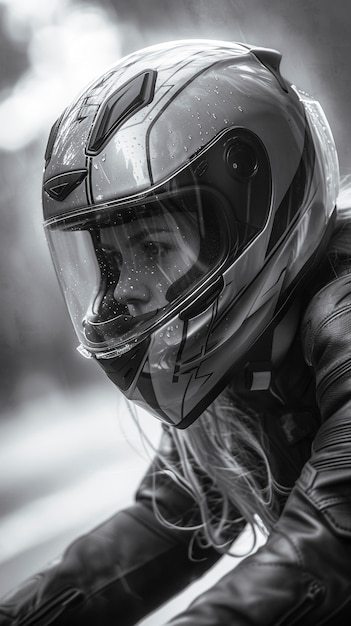 Foto gratuita retrato de una modelo con casco de motocicleta