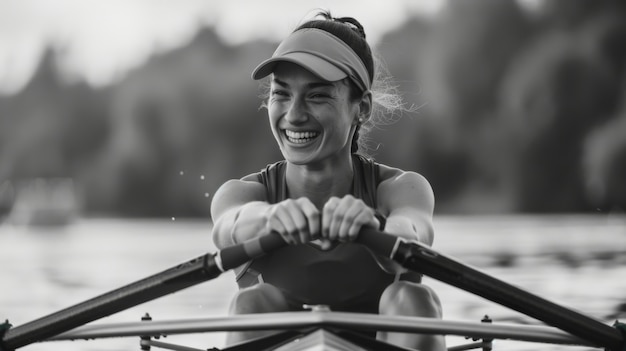 Foto gratuita retrato monocromático de un atleta que compite en el campeonato de los juegos paralímpicos