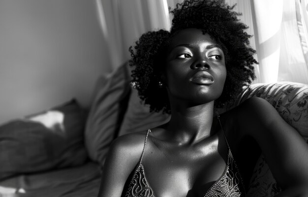 El retrato monocromático de una hermosa mujer africana