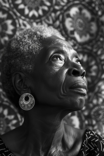 Foto gratuita el retrato monocromático de una hermosa mujer africana