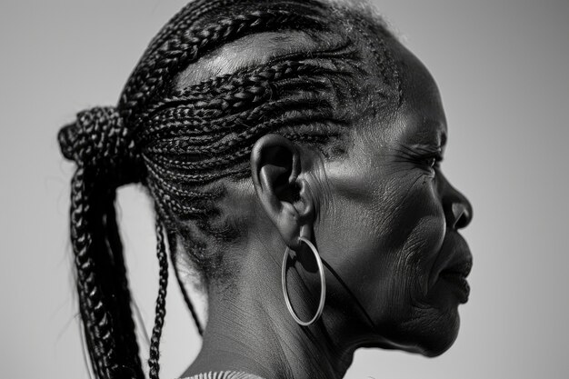 El retrato monocromático de una hermosa mujer africana