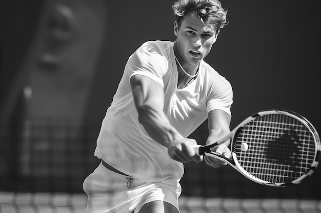 Retrato monocromático de un jugador de tenis profesional