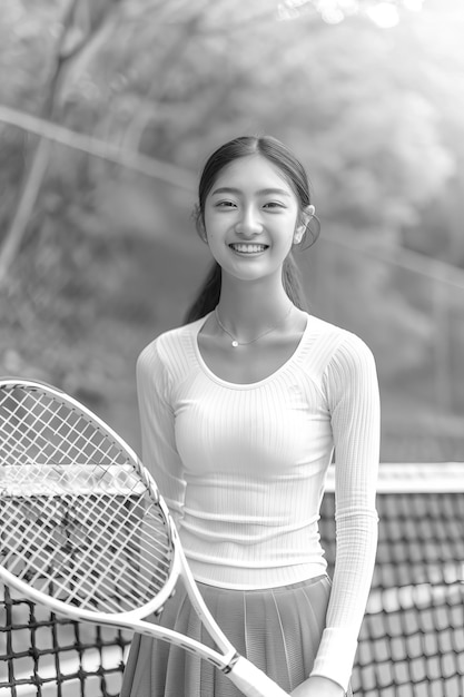 Foto gratuita retrato monocromático de un jugador de tenis profesional