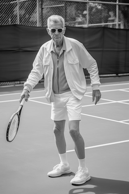 Foto gratuita retrato monocromático de un jugador de tenis profesional