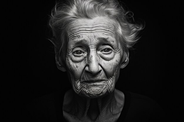 Retrato monocromático de una mujer triste