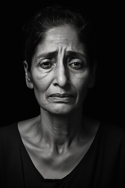 Retrato monocromático de una mujer triste