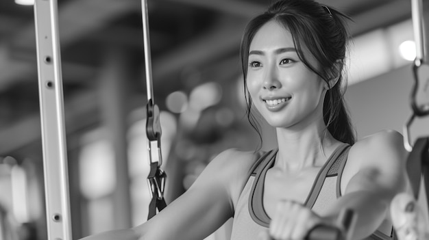 Foto gratuita retrato monocromático de una persona haciendo ejercicio del día mundial de la salud