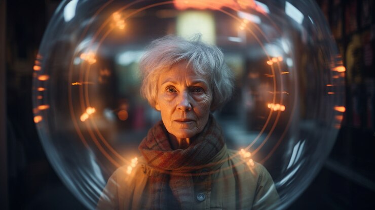 Foto gratuito retrato de una mujer con burbuja clara