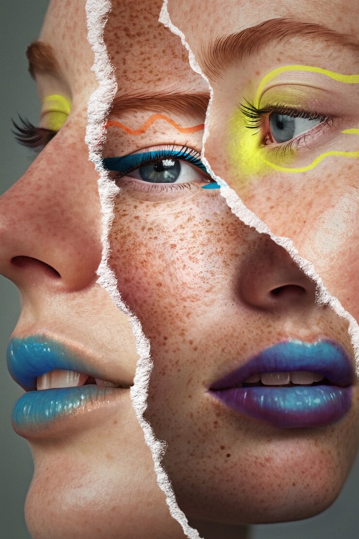 Foto gratuito retrato de mujer con collage de maquillaje alegre