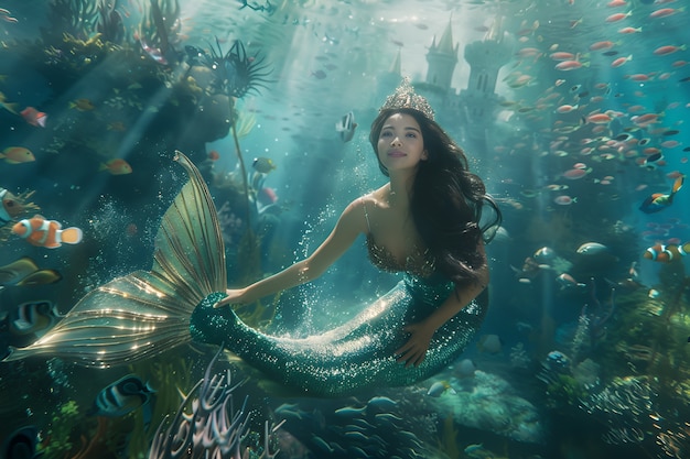 Foto gratuita retrato de una mujer como una fantástica criatura sirena con cola