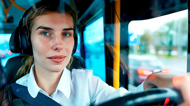 Foto gratuita retrato de una mujer conductora de autobús