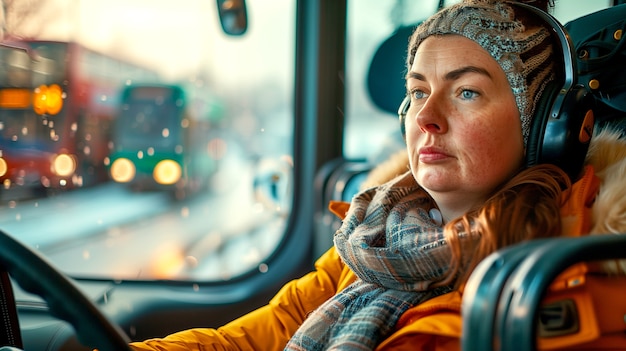 Foto gratuita retrato de una mujer conductora de autobús