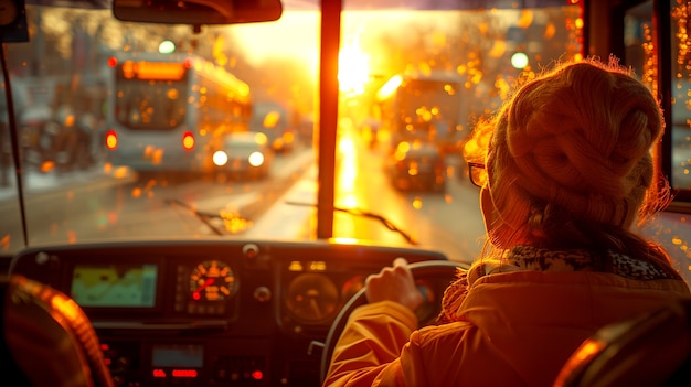 Foto gratuita retrato de una mujer conductora de autobús