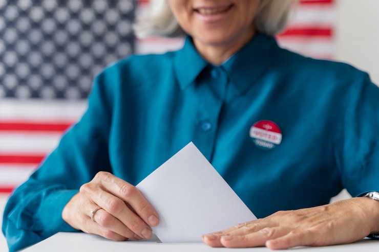 Foto gratuito retrato de mujer en el día de registro de votantes