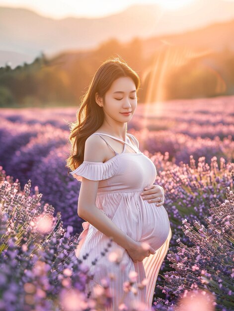 Retrato de una mujer embarazada asiática