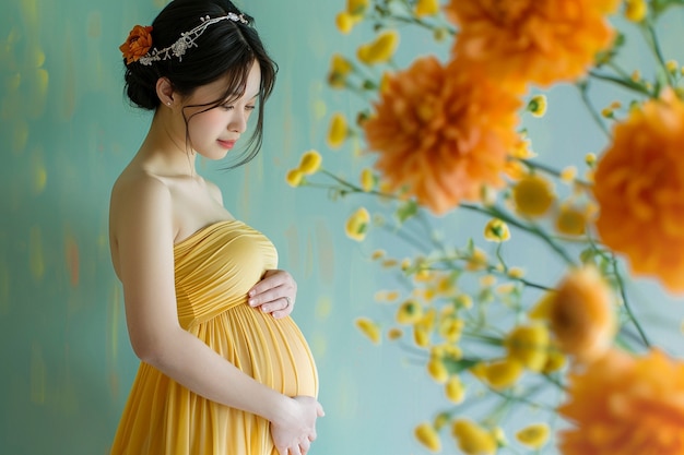 Retrato de una mujer embarazada asiática